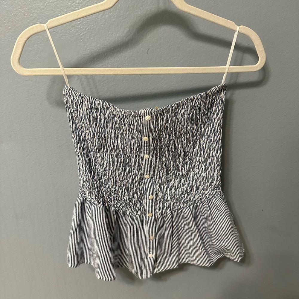 Striped Blue Smocked Peplum Cami Top